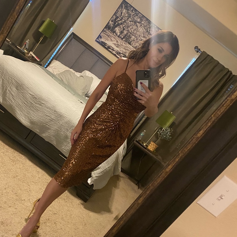 Bronze sequin Galina Signature cocktail dress
